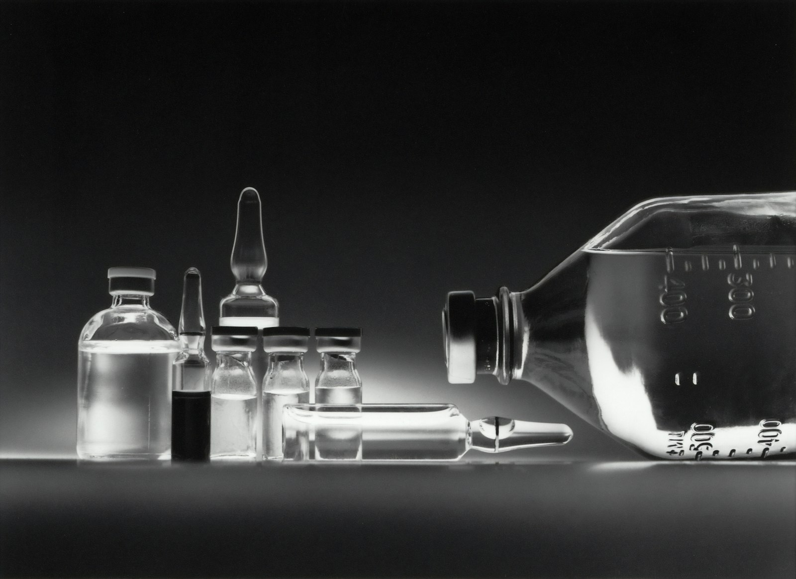 Sterile ampoules and vials awaiting filtration and filling